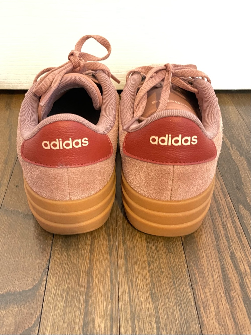 Adidas Platform Sneakers, pink suede cream stripes, women’s size 5 - Picture 3 of 6